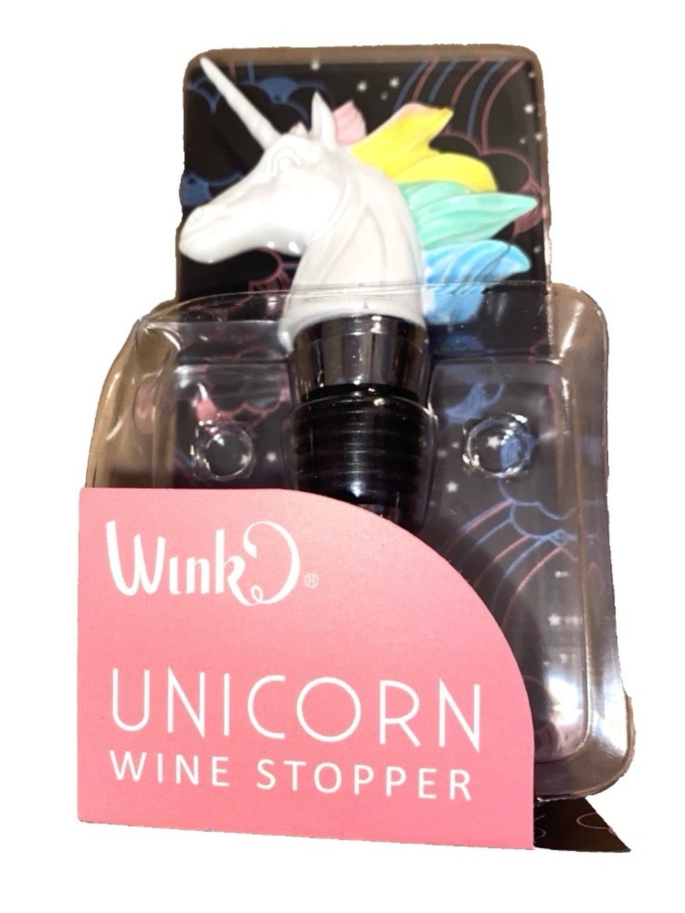 Wink White Unicorn Wine Stopper with Pastel Mane